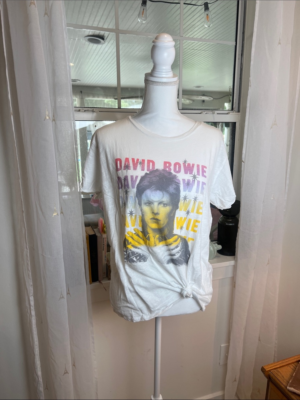 Lucky Brand Dave Bowie  White Tee with Black Graphic size large.